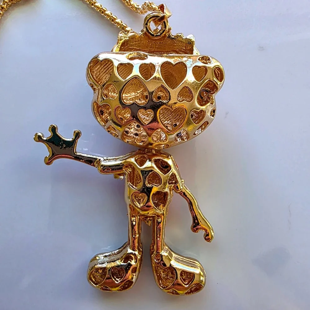 Betsey Johnson‎ King Frog Prince Pendant Gold Tone Necklace Rhinestone